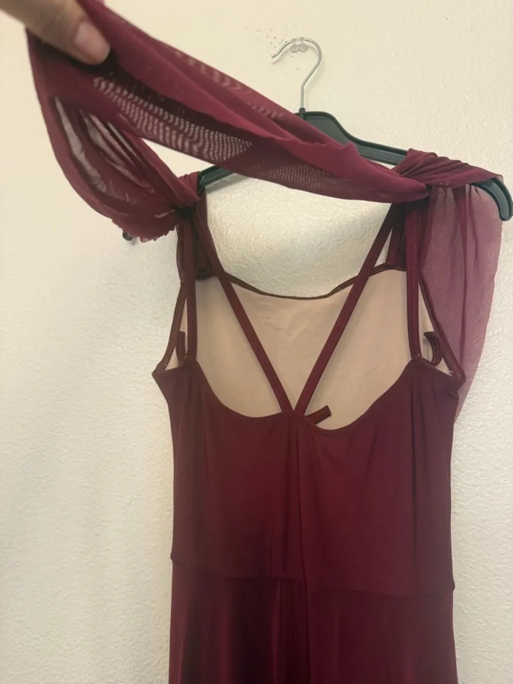 WEISSMAN Dance Costume burgundy leotard maxi drape dress 12083 SA-Small adult